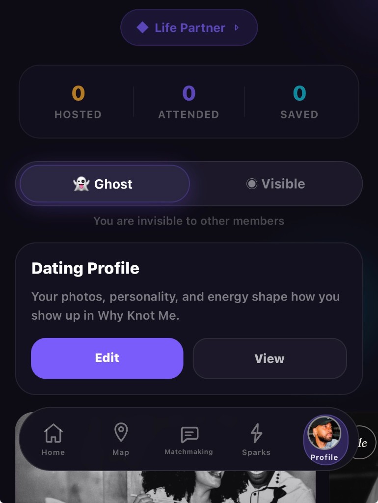 Profile with Ghost Mode on — invisible to other members until you go Visible